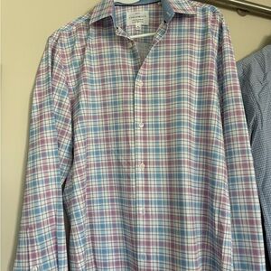 Men's Plaid Button-Down Dress Shirt in Pink & Blue